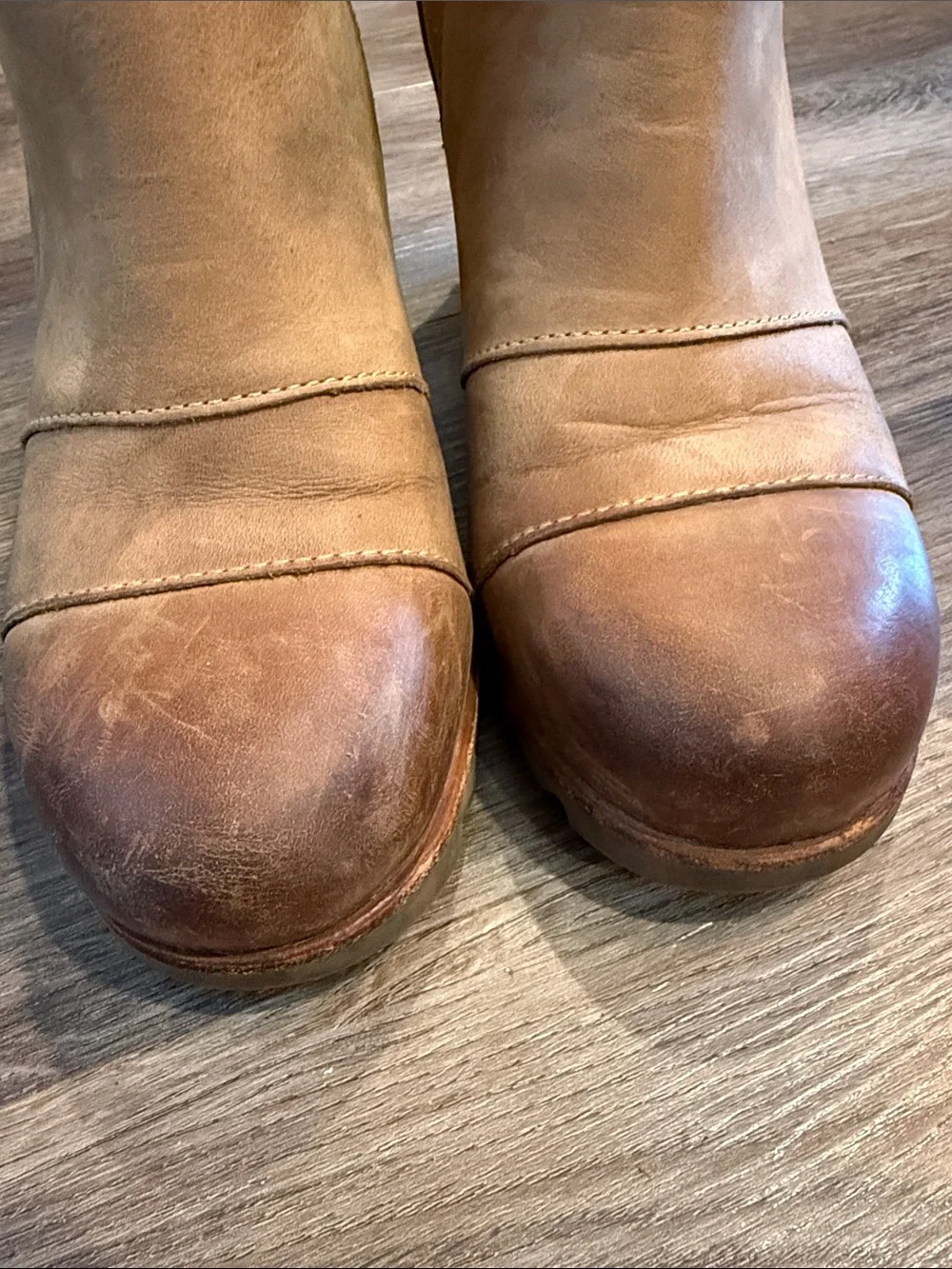 Sorel Women’s Lea Wedge Platform Booties Boots in Brown Leather Size 7.5